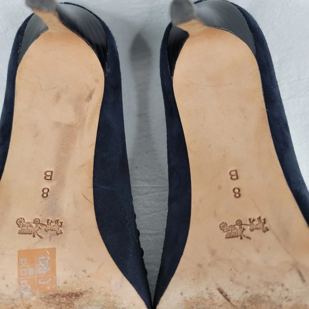 COACH Smith Rivets Navy Blue Suede Pointed Toe Pumps Stiletto Heels Size 8 B
​ - Picture 11 of 11